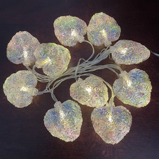 LED-lyskæde med iriserende hjerter - 1,6 m 10 LED